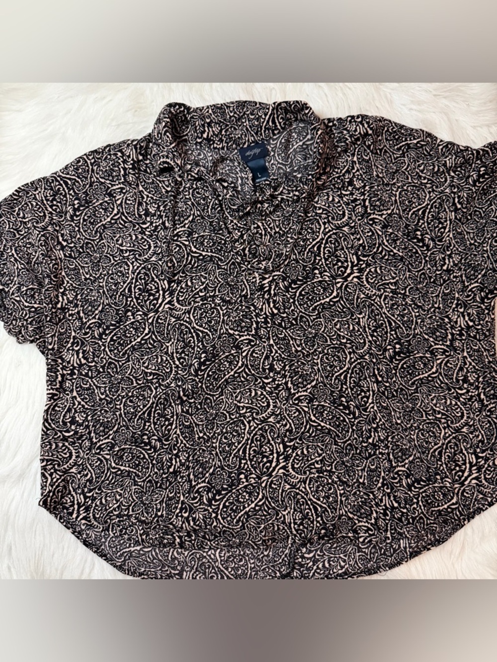 Daytrip Women’s Shirt Black Short Sleeve Lace Up Collared Blouse
